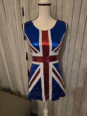 Source Unknown Blue Red White Sequin Union Jack Tank